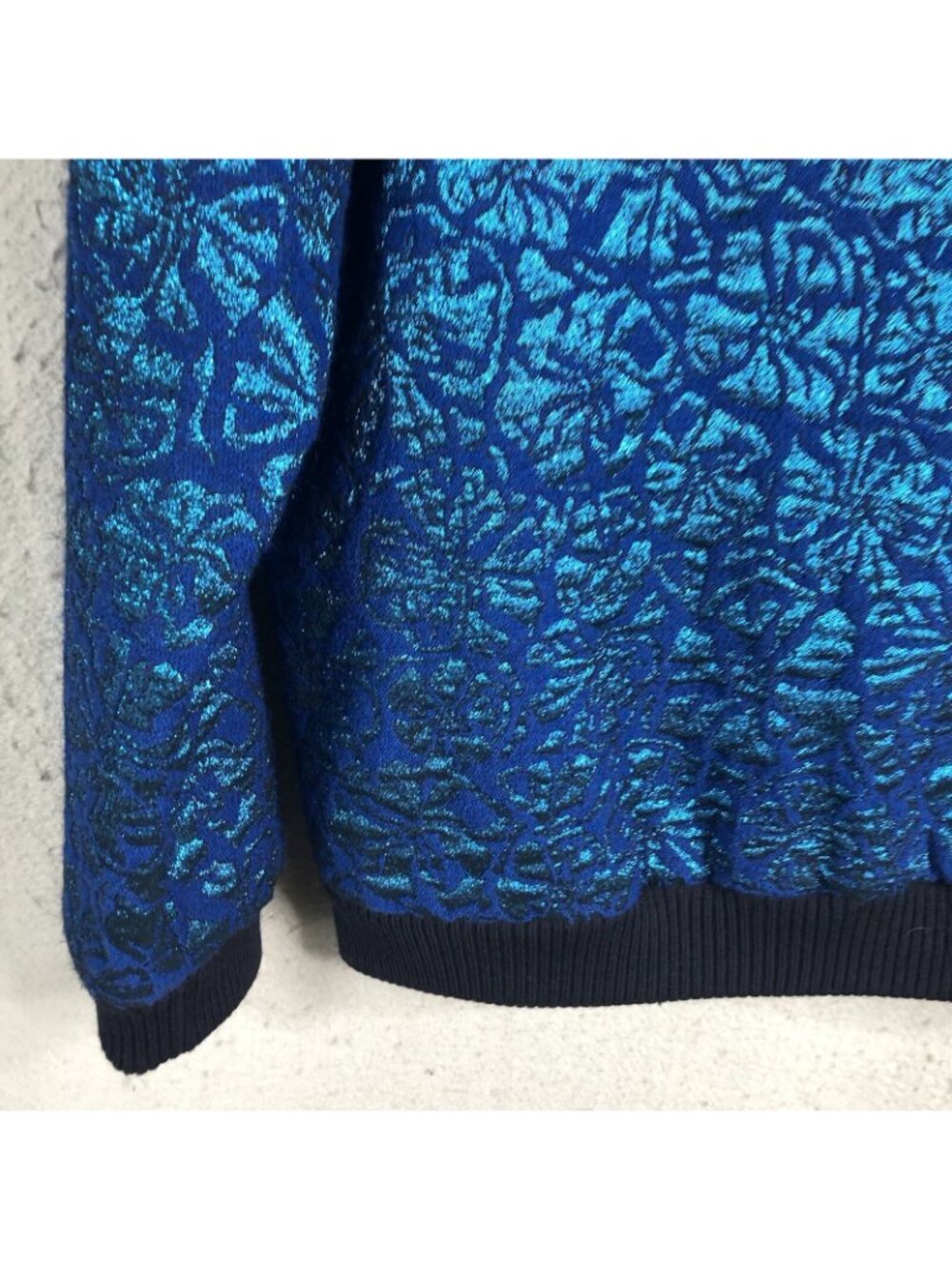 Statement Sweater Women 10 Blue Metallic Delphinium Jacquard Jewels Castle NEW - Picture 11 of 16